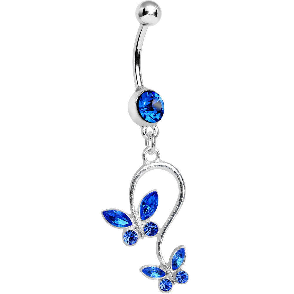Blue Gem Love Butterfly Dangle Belly Ring