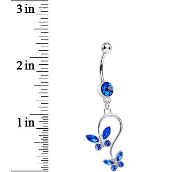 Blue Gem Love Butterfly Dangle Belly Ring