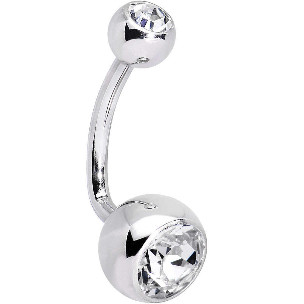 Double Clear J-Curve Belly Ring Created with Crystals