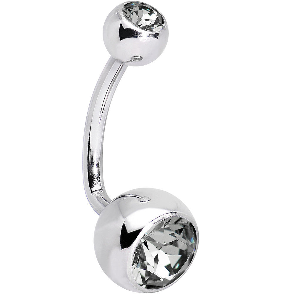 Black Diamond J-Curve Belly Ring Created with Crystals