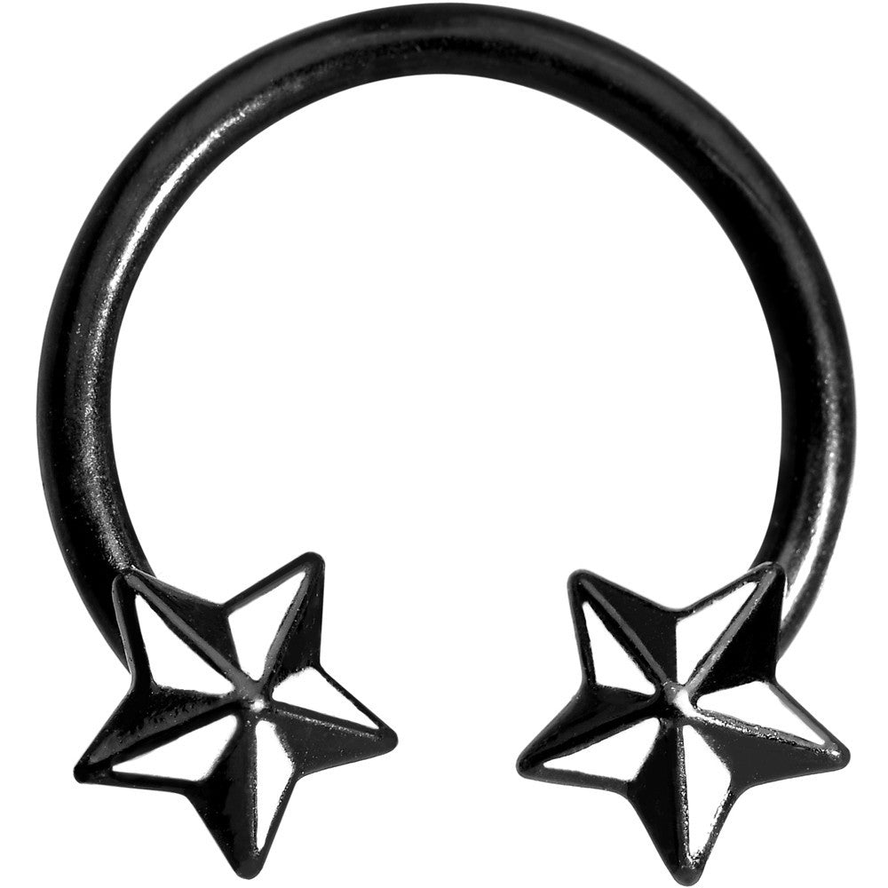 14G 9/16 Black White Nautical Star Horseshoe Circular Barbell