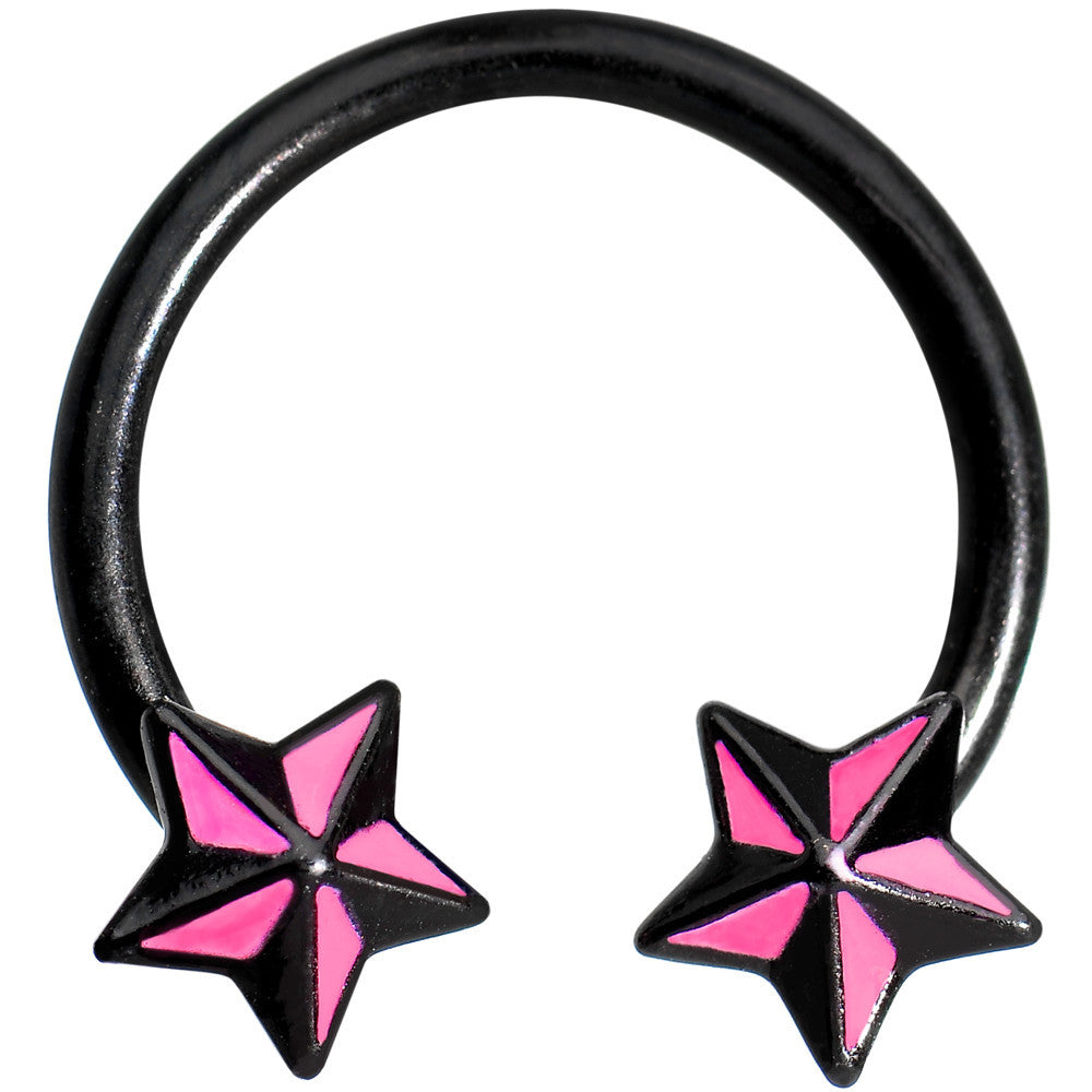 14 Gauge 9/16 Black Pink Nautical Star Horseshoe Circular Barbell