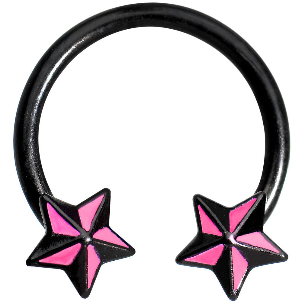14G 9/16 Black Pink Nautical Star Horseshoe Circular Barbell