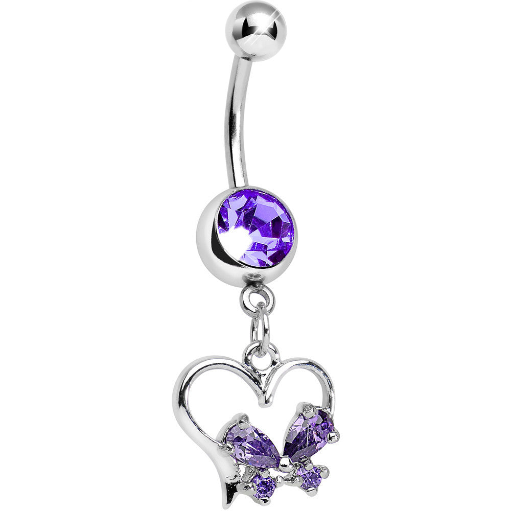 Purple Gem Delightfully Tied Up Heart Dangle Belly Ring