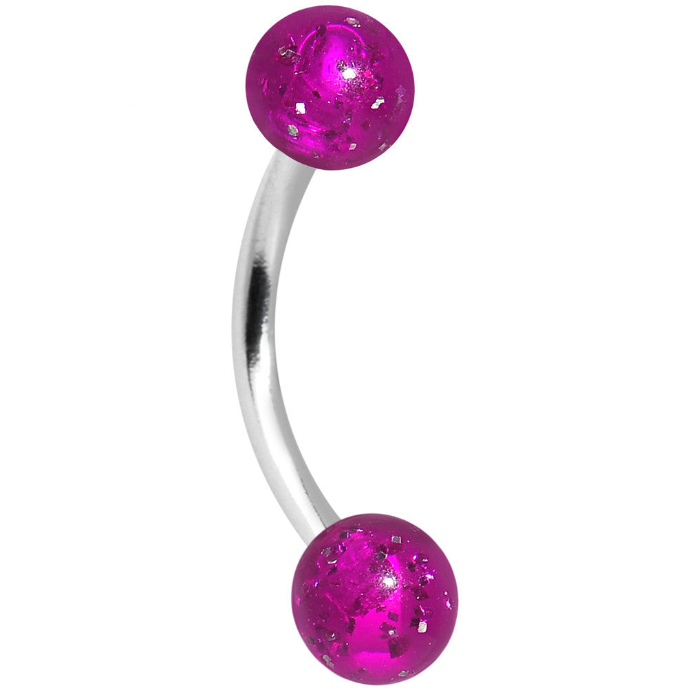 16G 5/16 Magenta Acrylic Glitter Eyebrow Ring