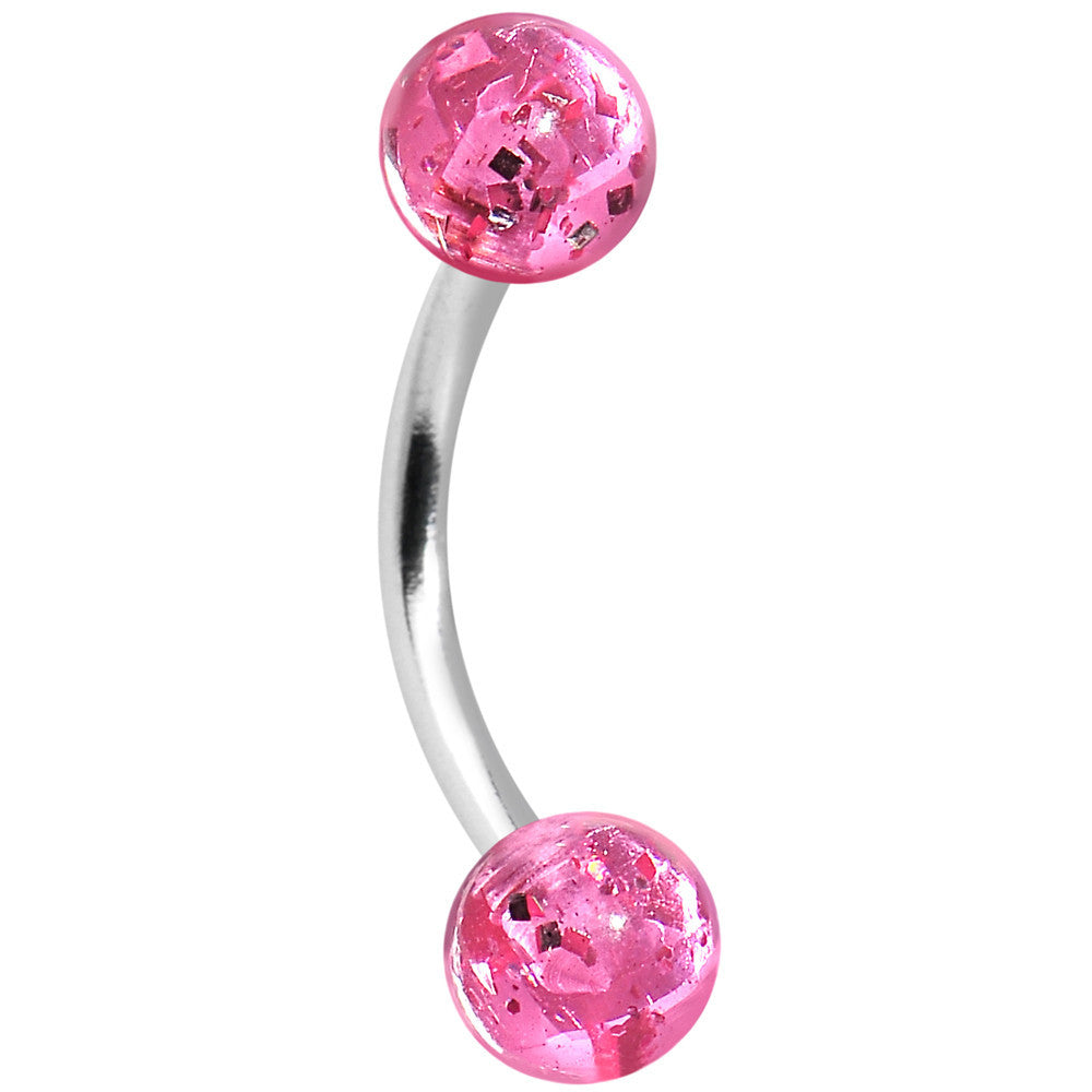 16G 5/16 Pink Acrylic Glitter Eyebrow Ring