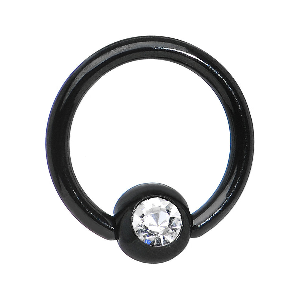 16G 5/16 Clear Gem Black Anodized Titanium BCR Captive Ring