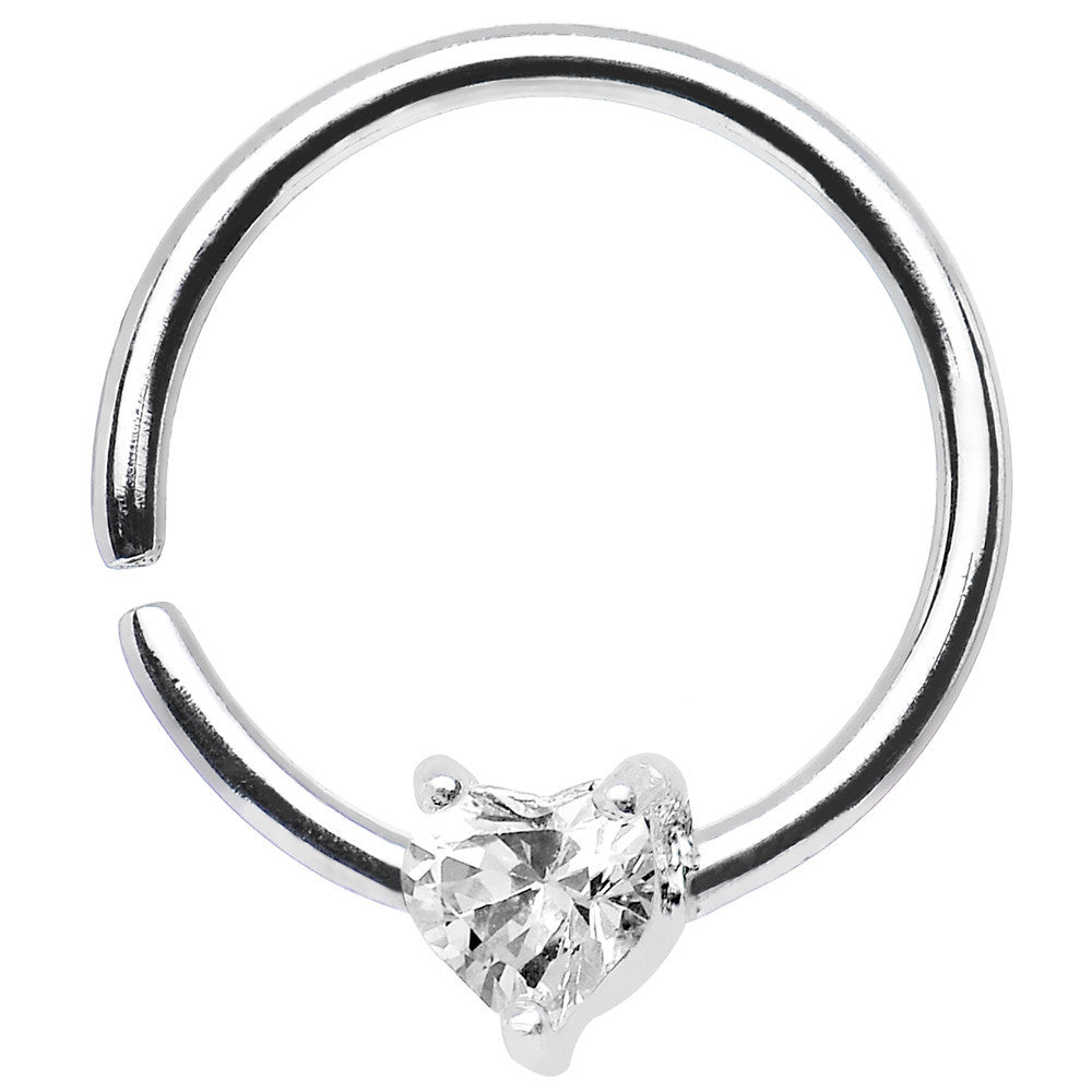 18G 3/8 Sterling Silver Clear CZ Heart Daith Tragus Earring