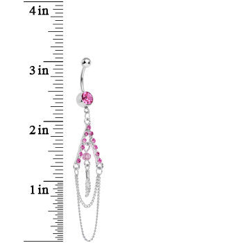 Pink Gem Inverted V Bead and Chains Chandelier Belly Ring