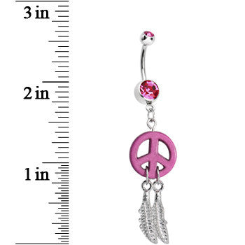 Pink Gem Peace Sign Dreamcatcher Dangle Belly Ring