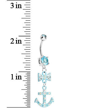 Aqua Double Gem Bow Tie Aqua Anchor Dangle Belly Ring