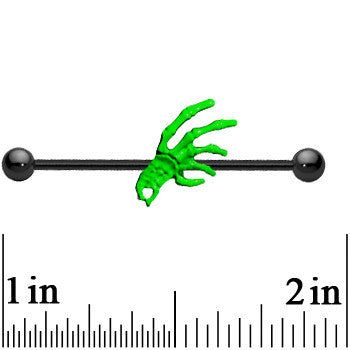 Black Anodized Titanium Creepy Green Skeleton Hand Industrial Barbell