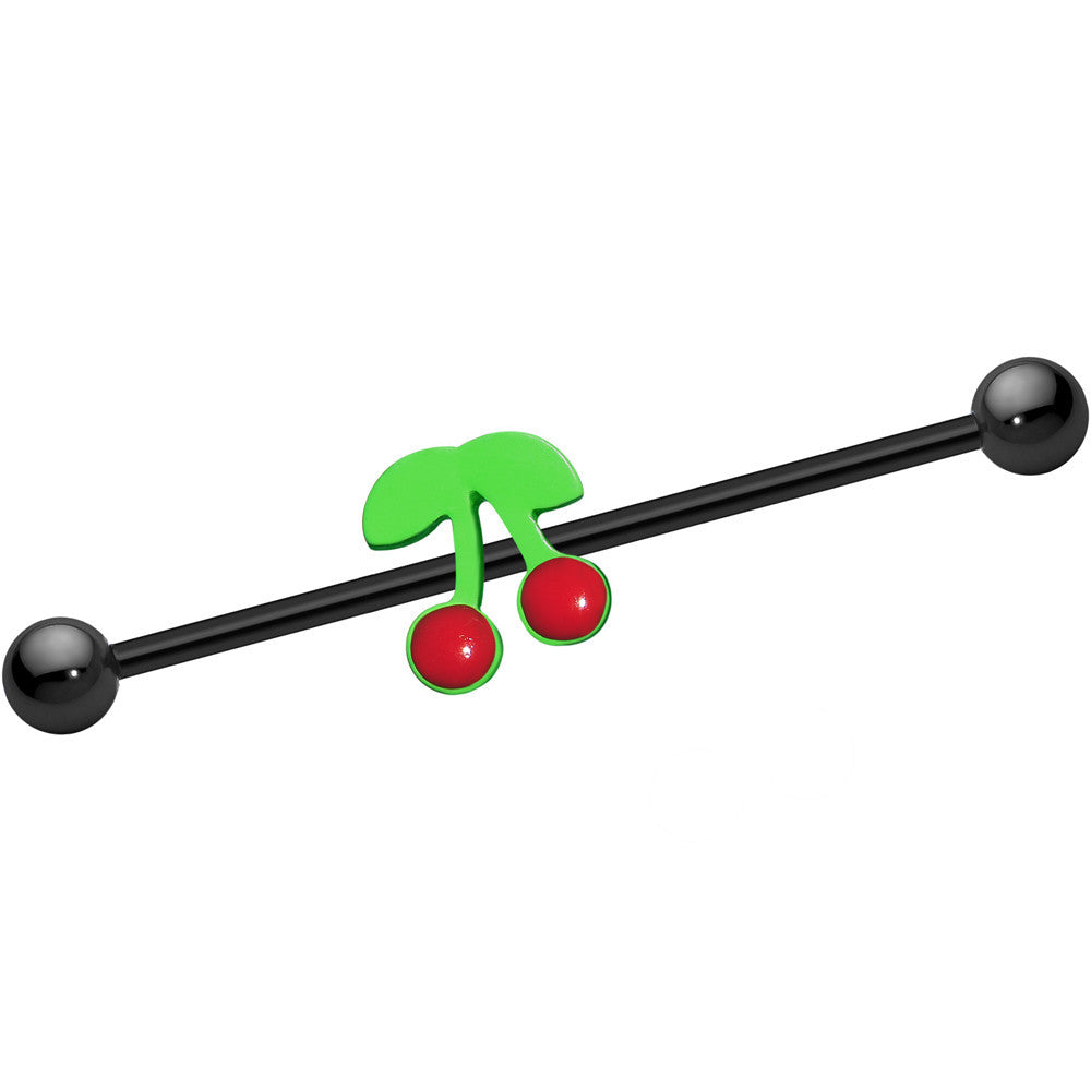 Black Anodized Titanium Luscious Green Red Cherries Industrial Barbell