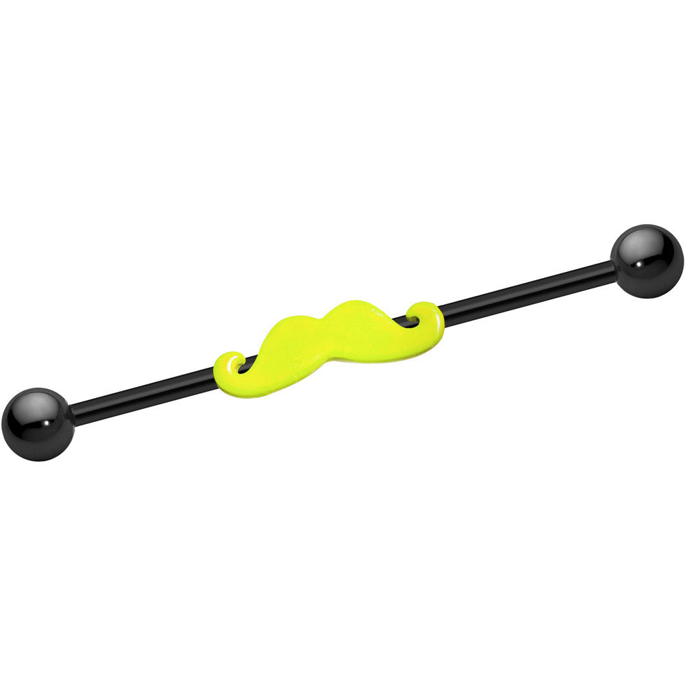 Black Anodized Titanium Yellow Neon Mustache Industrial Barbell