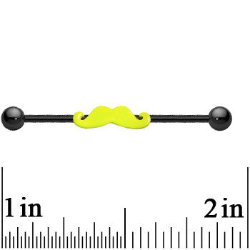 Black Anodized Titanium Yellow Neon Mustache Industrial Barbell