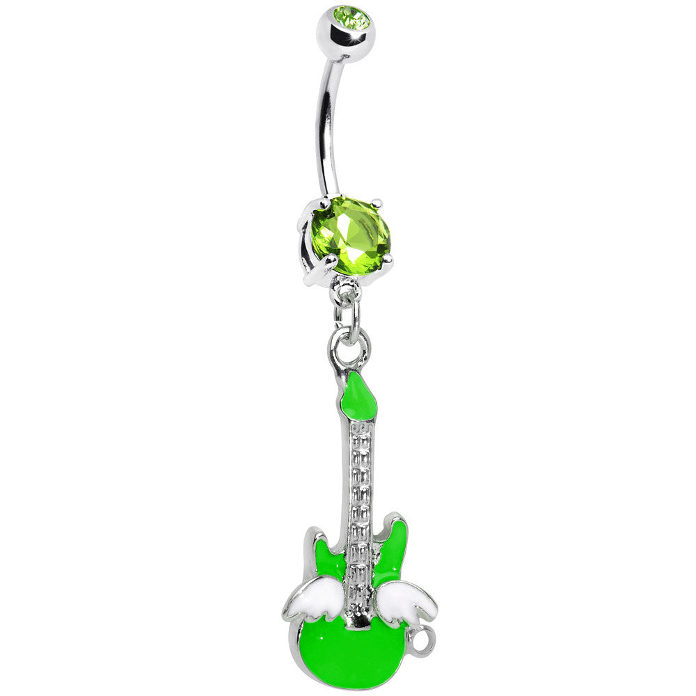 Double Green Gem Goddess of Rock Neon Guitar Dangle Belly Ring