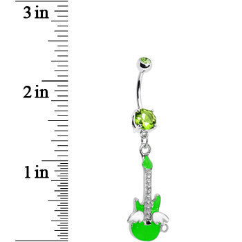 Double Green Gem Goddess of Rock Neon Guitar Dangle Belly Ring
