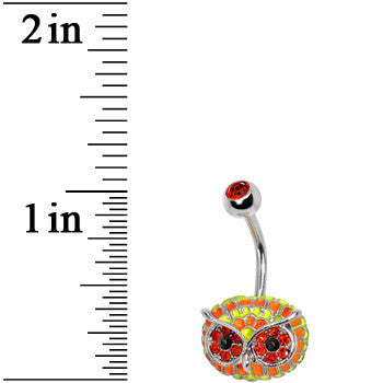 Orange Gem with Multi Neon Feathers Owl Face Belly Ring