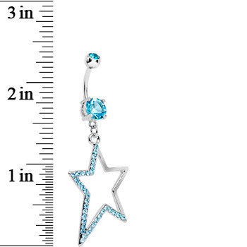Double Aqua Gem Hollow Warped Star Dangle Belly Ring