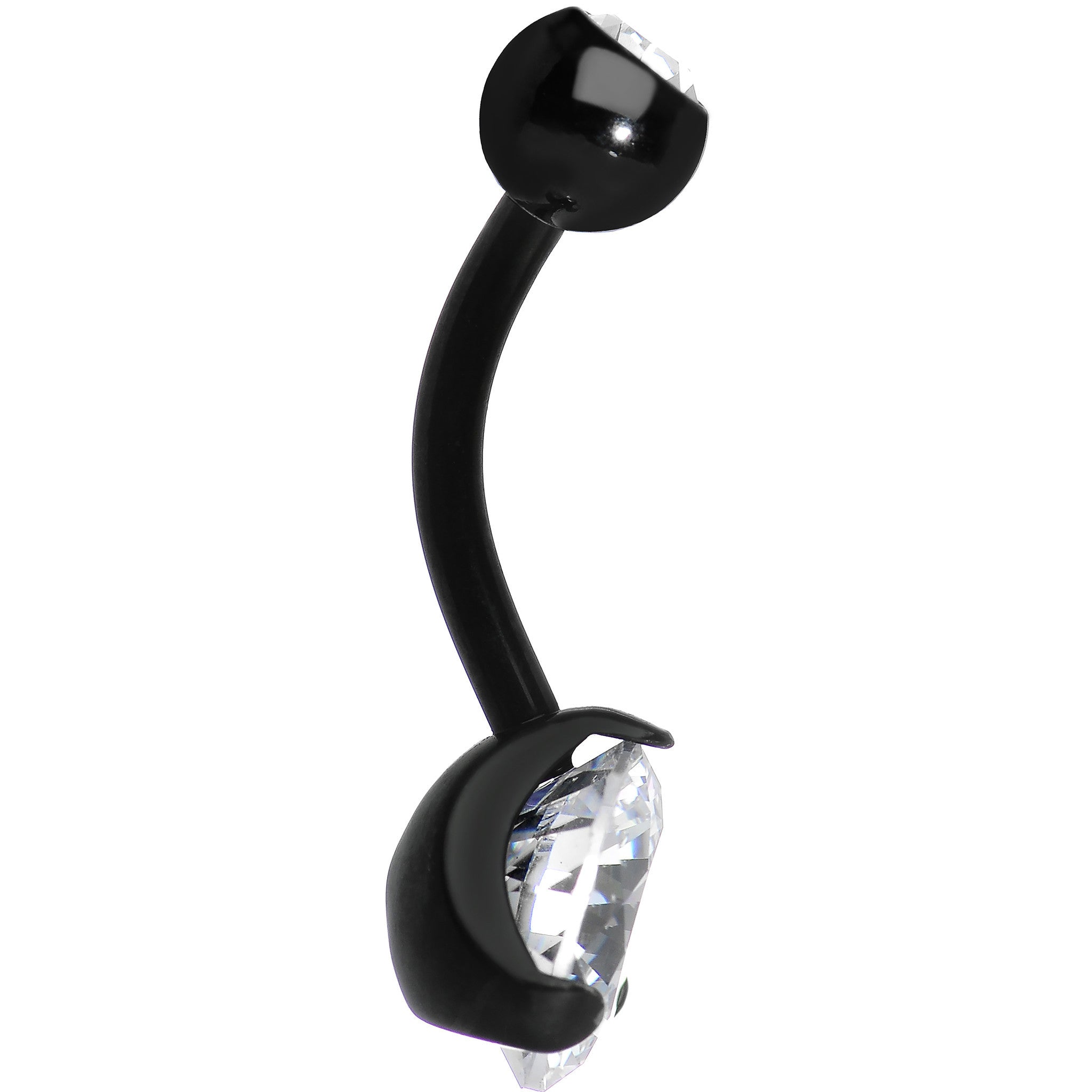 CZ Clear Black Titanium IP Belly Ring