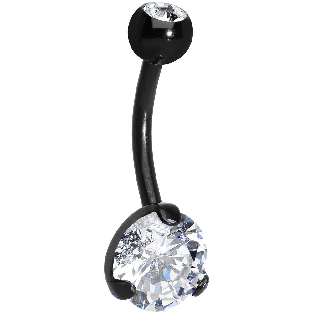 CZ Clear Black Titanium IP Belly Ring