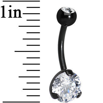 CZ Clear Black Titanium IP Belly Ring