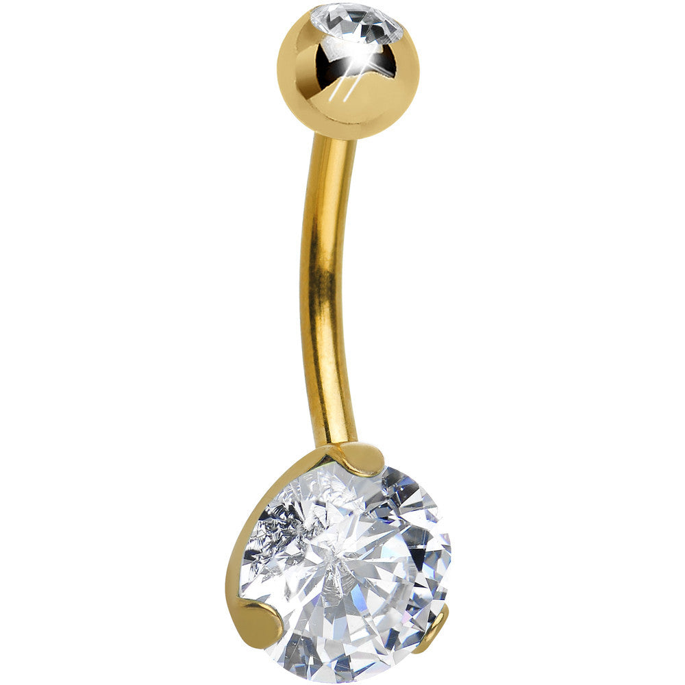 CZ Clear Gold Titanium IP Belly Ring