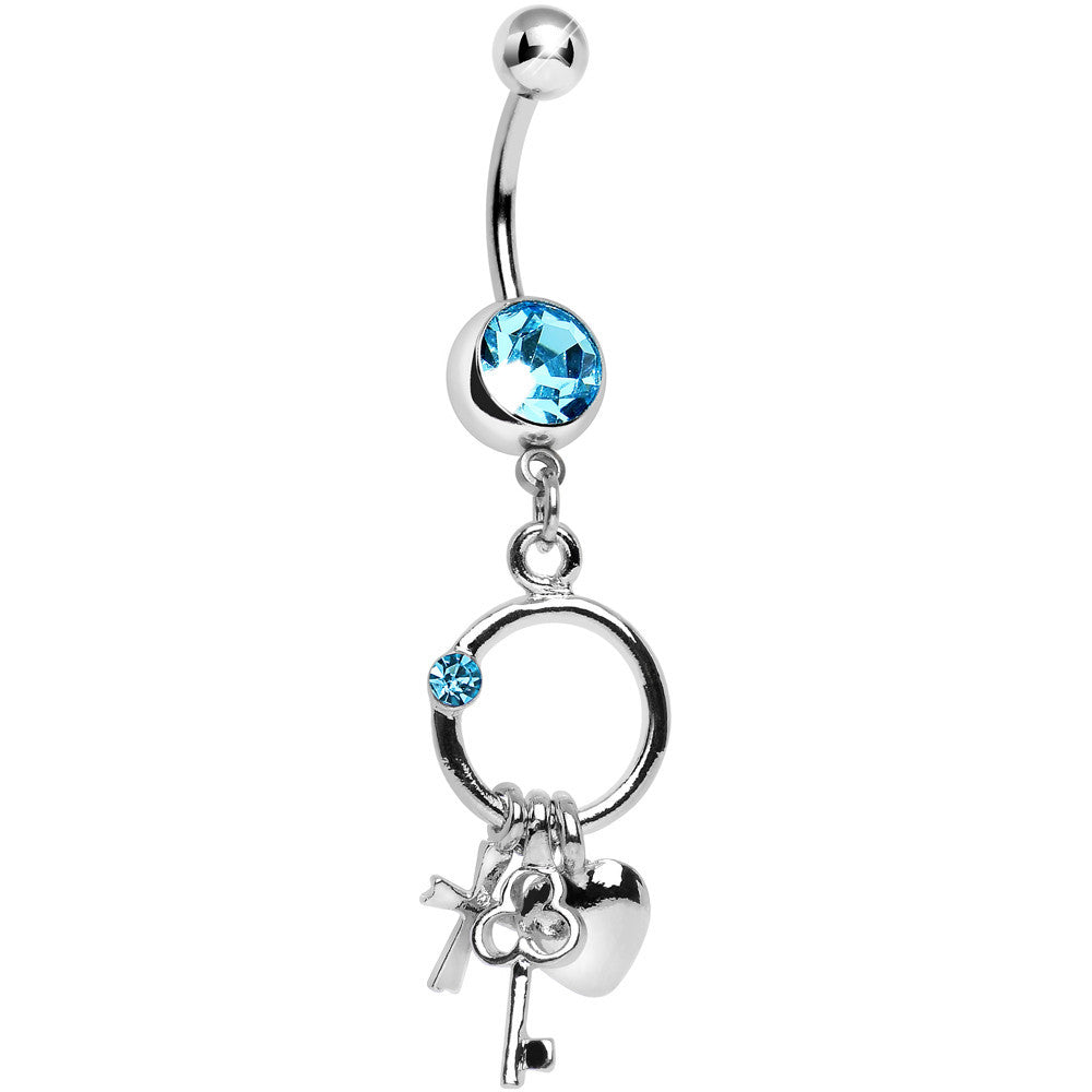 Aqua Gem Lucky Charm Ring Dangle Belly Ring