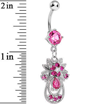 Pink Gem Entrancing Explosion Dangle Belly Ring
