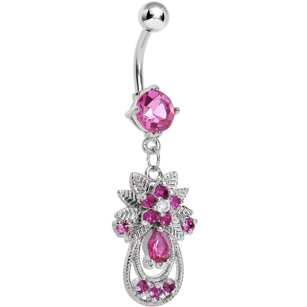 Pink Gem Entrancing Explosion Dangle Belly Ring