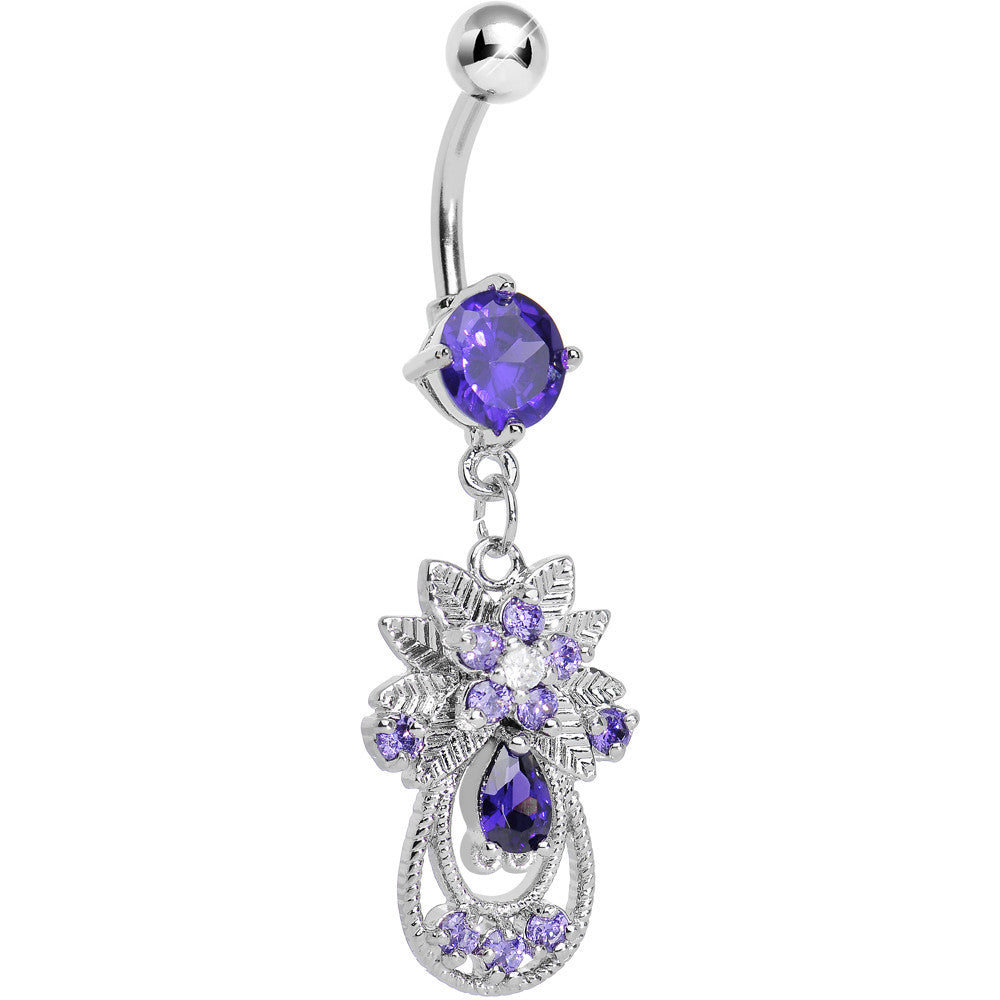 Purple Gem Entrancing Explosion Dangle Belly Ring