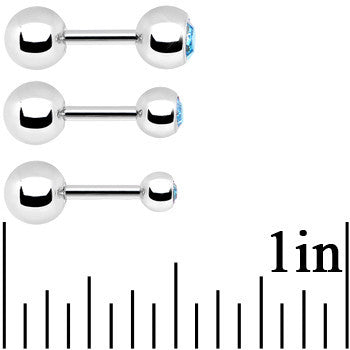 16G 1/4 Aqua Gem Cartilage Tragus Barbell Set of 3