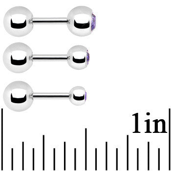 16G 1/4 Purple Gem Cartilage Tragus Barbell Set of 3