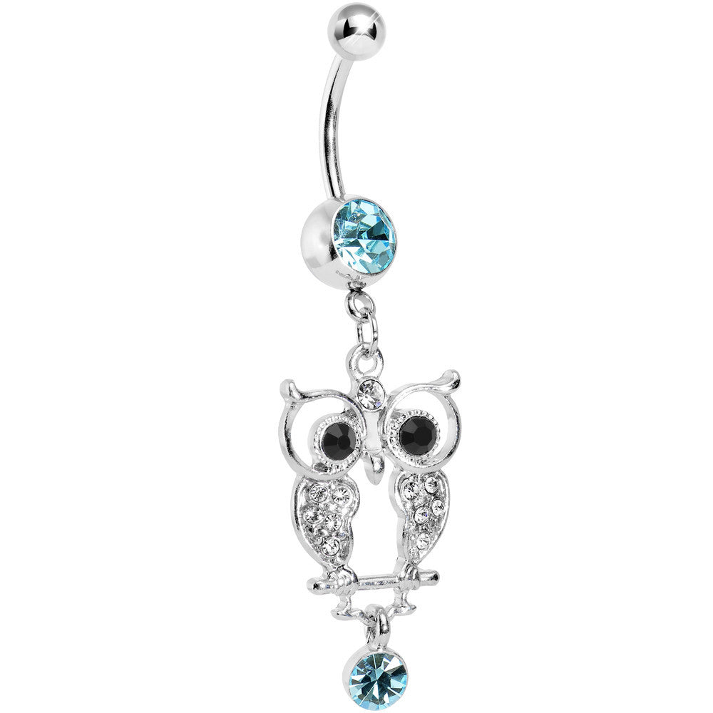 Aqua Gem Woodland Hollow Owl Dangle Belly Ring