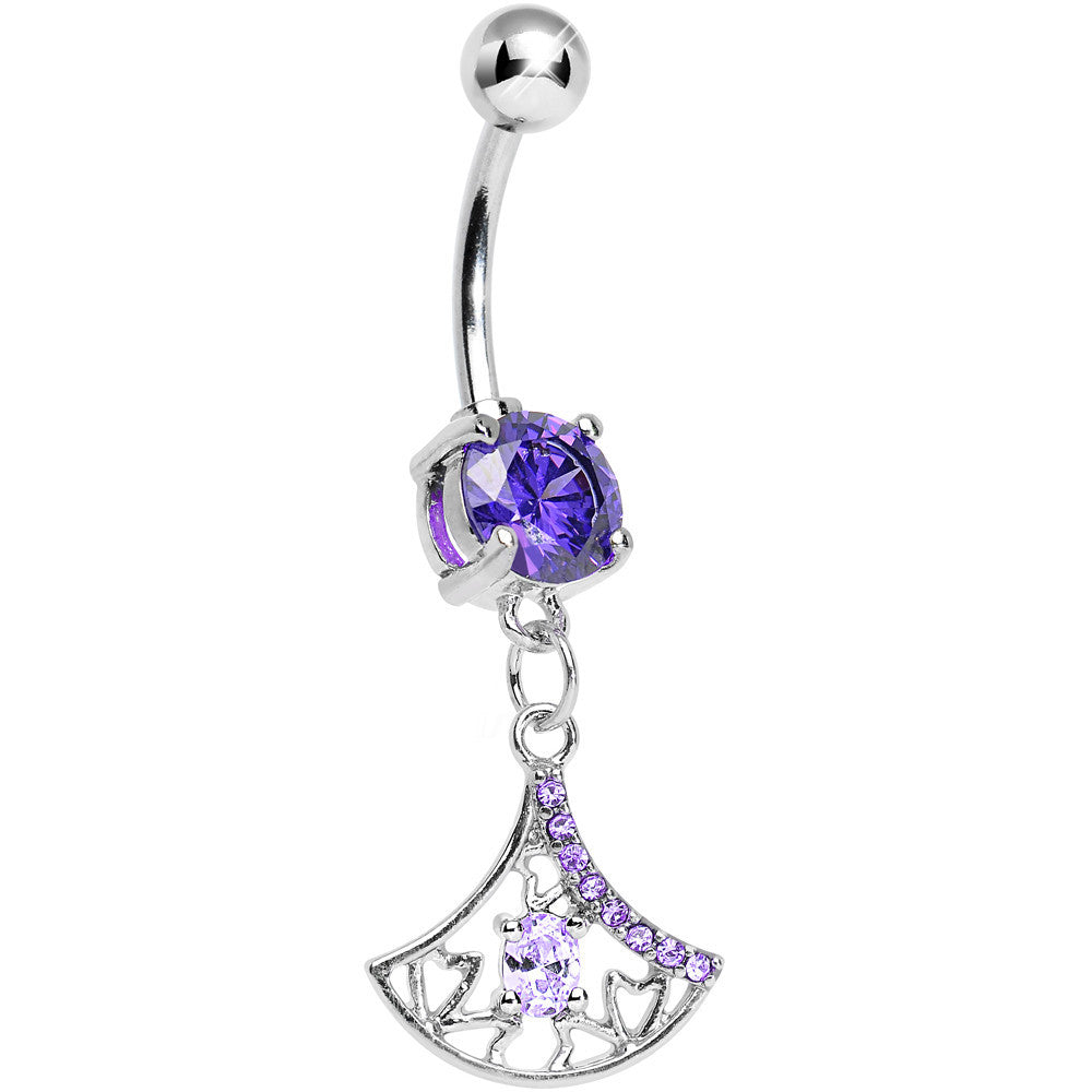 Tanzanite Purple Gem Inverse Filigree Fan Dangle Belly Ring