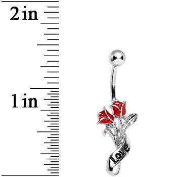 Red Rose Flower Love Scroll Lower Mount Dangle Belly Ring