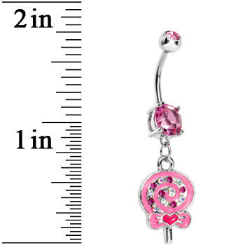 Double Pink Gem Swirling Lollipop Dangle Belly Ring