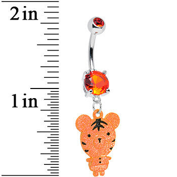 Orange Gem Orange Neon Adorable Baby Tiger Dangle Belly Ring