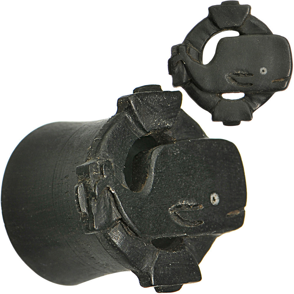 9/16 Organic Areng Wood Whale Overboard Hand Carved Plug Set