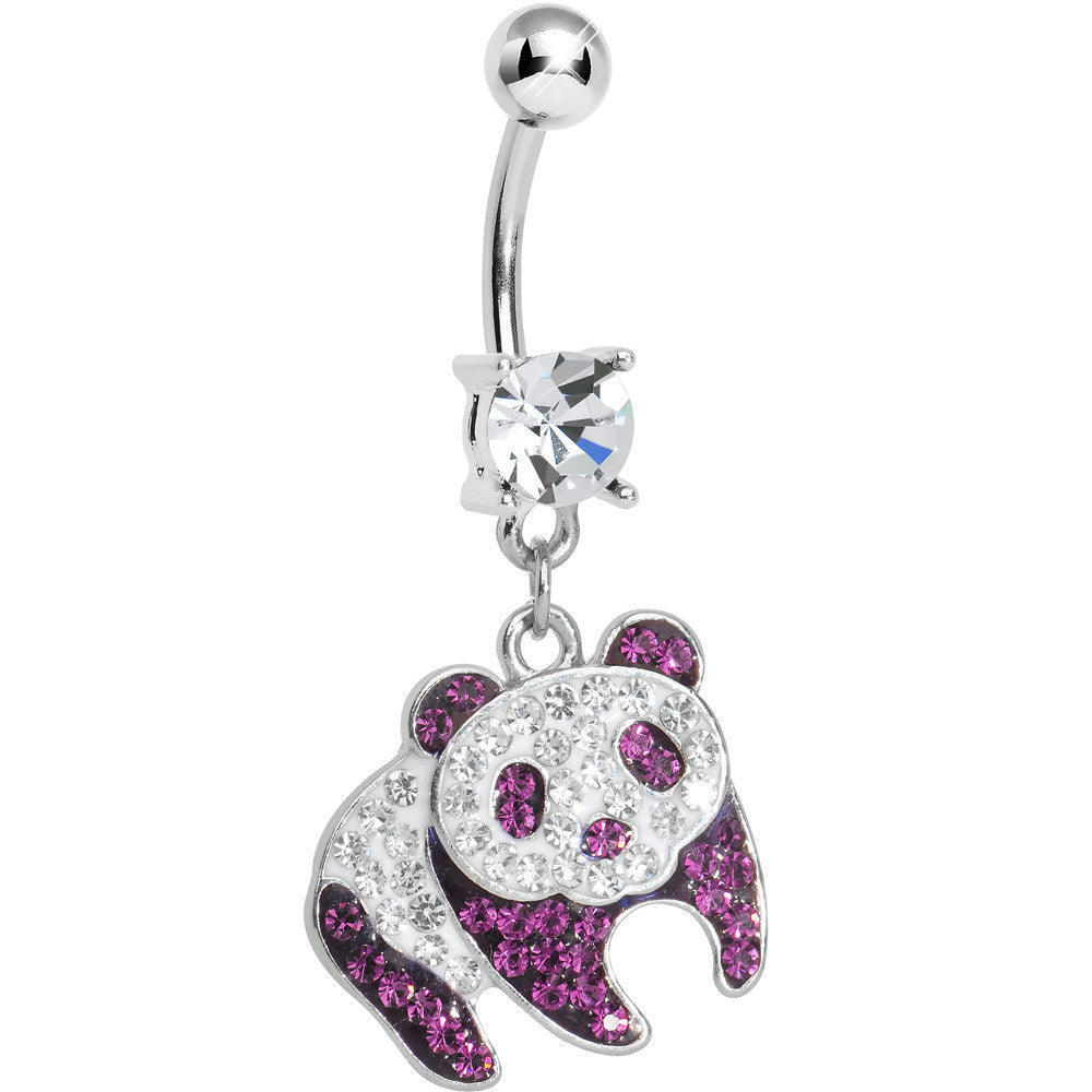 Clear Gem Pink Precious Panda Bear Dangle Belly Ring