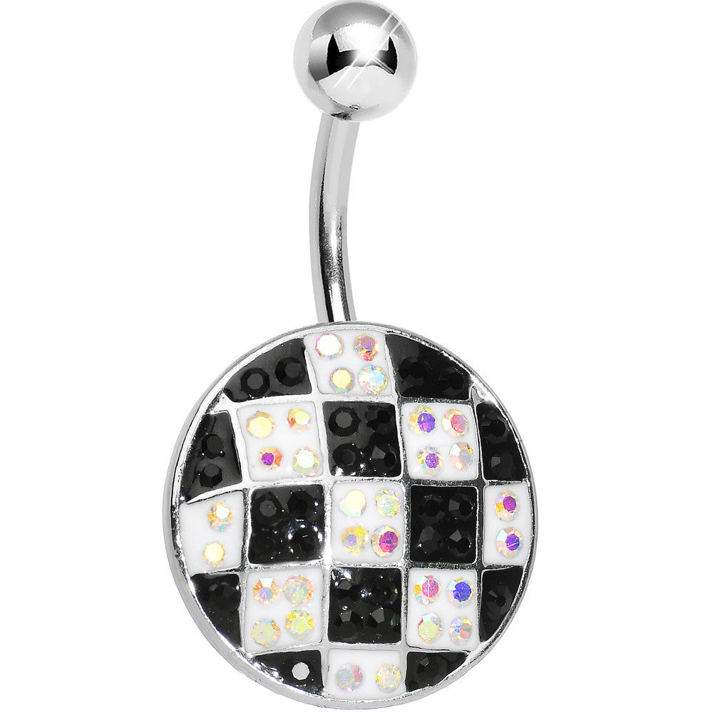 Round Black and White Checkerboard Belly Ring