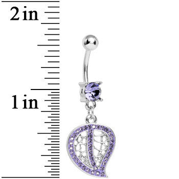 Purple Gem Pave and Filigree Leaf Dangle Belly Ring