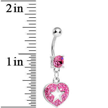 Pink Gem Superstar Heart Dangle Belly Ring