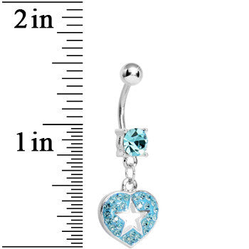 Aqua Gem Superstar Heart Dangle Belly Ring