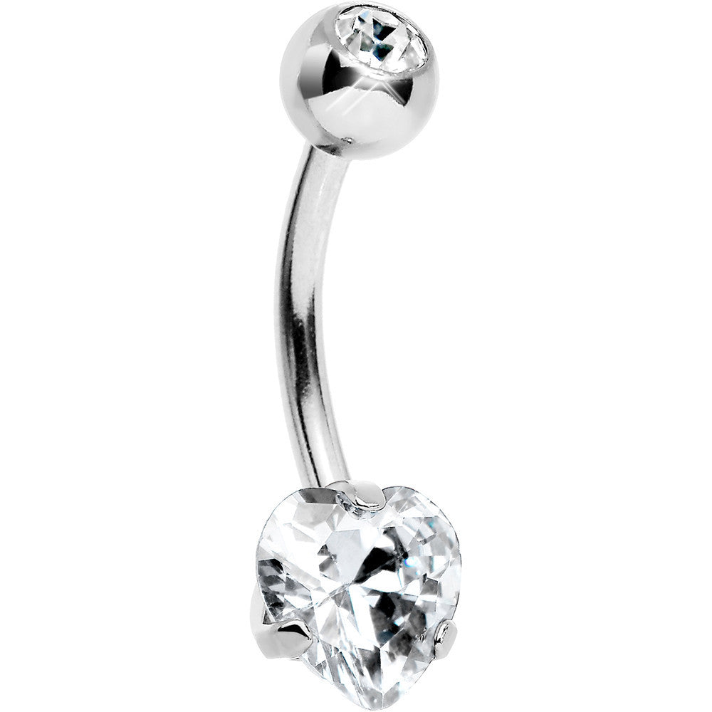 Crystal Clear Cubic Zirconia Sparkling Heart Belly Ring