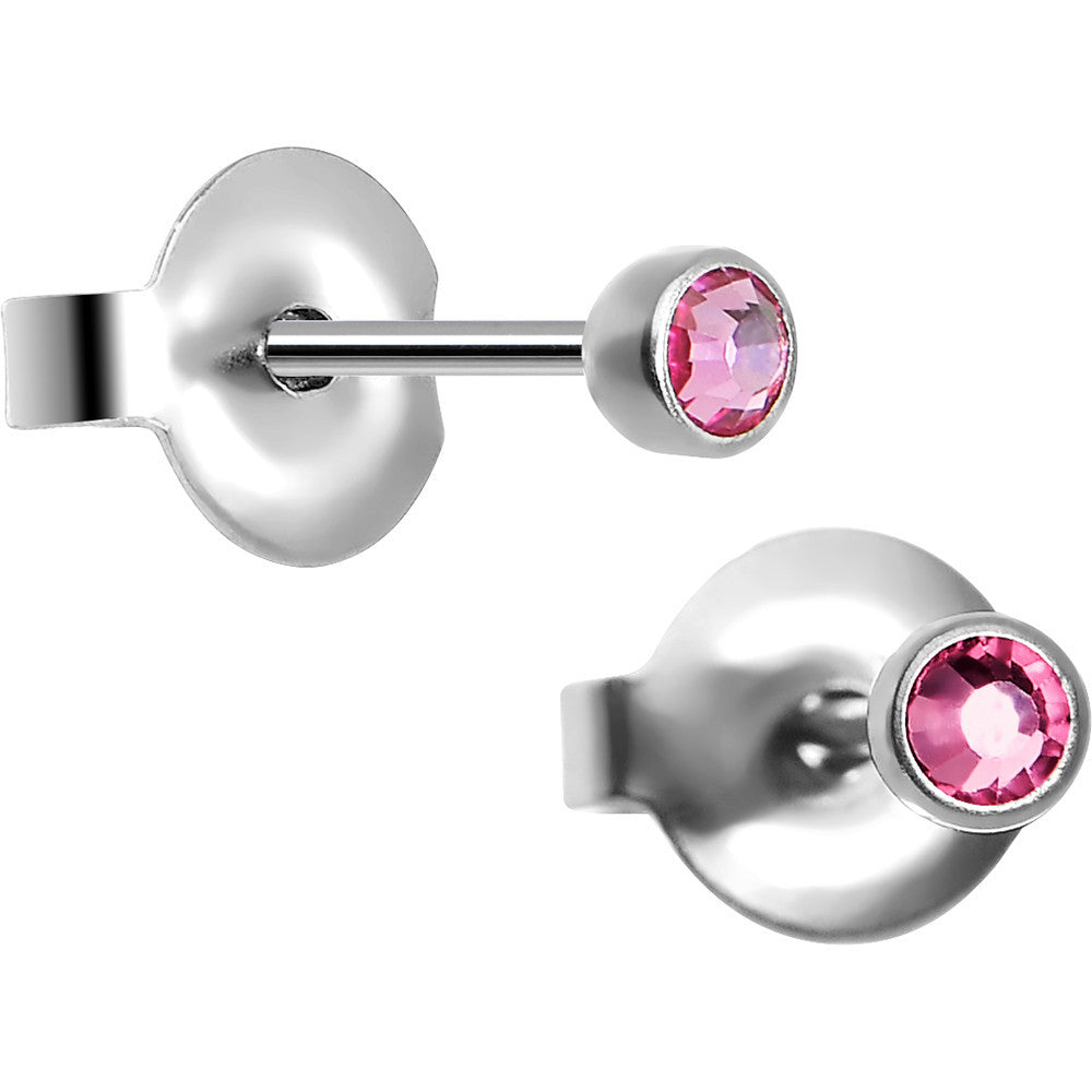3mm Pink Crystal Titanium Stud Earrings