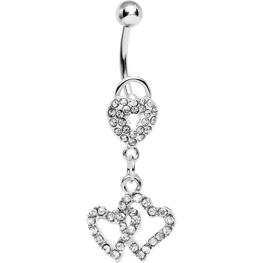 Clear Gem Triple Amorous Hearts Dangle Belly Ring