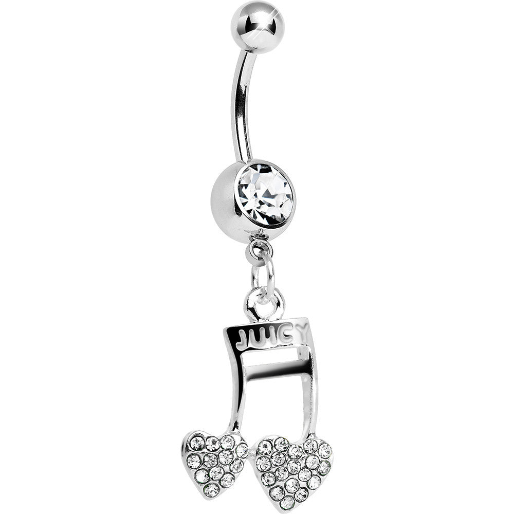 Clear Gem Paved Music Note Hearts Dangle Belly Ring