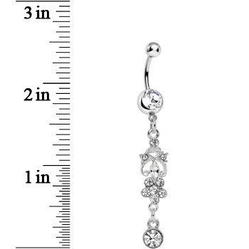 Crystalline Gem Antique Scrolls and Flower Dangle Belly Ring