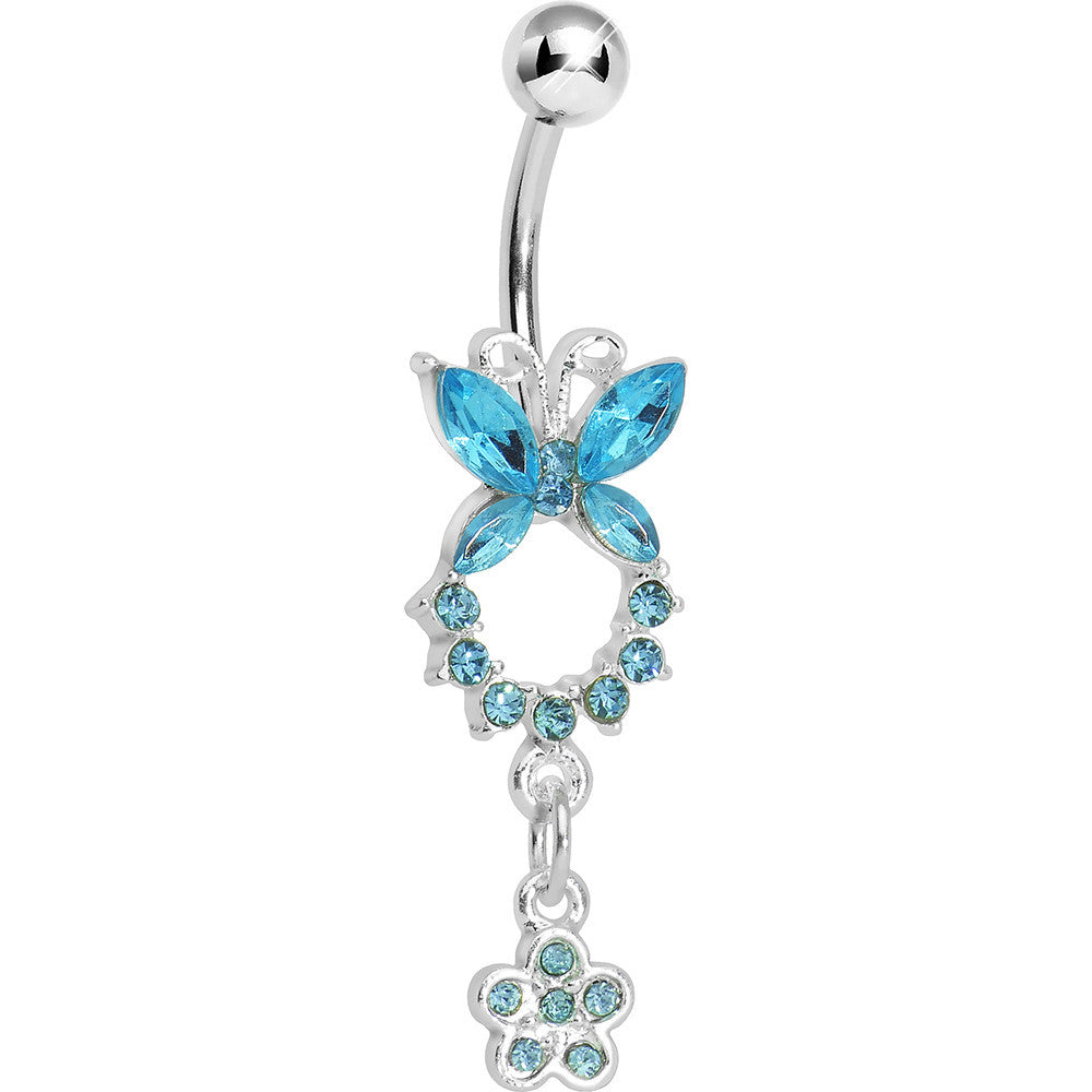Aqua Gem Hollow Eternity Butterfly Dangle Belly Ring